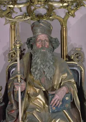 Isenheim altartavla, Saint Anthony Eremit-detaljen av Saint Anthony, c.1490 guldfärg på trä