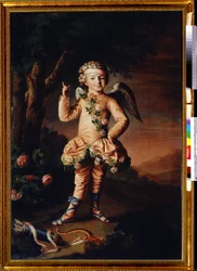 Porträtt av Ivan Yakimov en Cupidon (Porträtt av Ivan Yakimov med Amor). Peinture de Nikolai Ivanovich Argunov (Argounov) (1771-april 1829). Huile sir toile