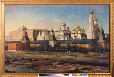 Utsikt över Kreml i Moskva. Målning av Nikolai Ivanovich Podklyuchnikov (1813-1877), olja på duk. Rysk konst från 1800-talet. State United Museum Center i Kreml, Moskva.