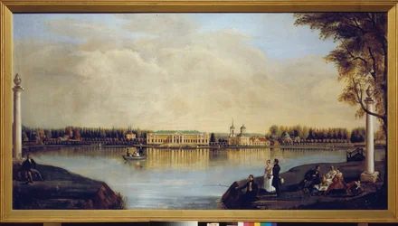 Utsikt över Kuskovo-palatset (Moskva, Ryssland). Målning av Nikolai Ivanovich Podklyuchnikov (1813-1877), olja på duk
