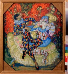 Arlequinade (Harlequinade) - Verk av Nikolai Nikolayevich Chernov Krauze (Chernov-Krauze) (1875-1941), tempera på kartong