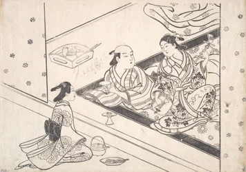 Lady Playing Shamisen, med sin älskare och skötare i närheten.