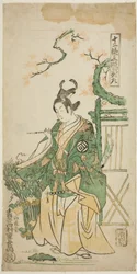 Skådespelaren Sanogawa Ichimatsu I som Ushiwakamaru i pjäsen "Kiichi Hogen Shinanguruma", uppfördes på Morita Theatre i elfte månaden, 1754