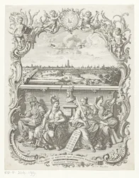 Utsikt över Utrecht och allegori med Minerva och dygder