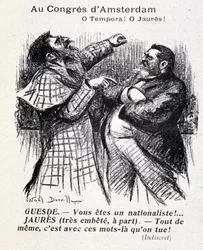 Skiftande mellan Jean Jaures och Jules Guesde (Amsterdams socialistiska kongress) av Noel Dorville, "" Le Panache"" 1904-05-10.
