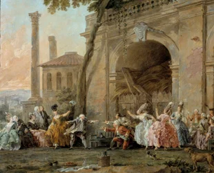 Colin-aillard, detalj av spelarna i colin aillard. Målning av Christmas Halle (1711-1781), cirka 1770-1780. Olja på duk. Amiens, Musee De Picardie