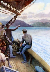 "Cruising bland Sydhavsöarna, Norfolkön i sikte", 1908