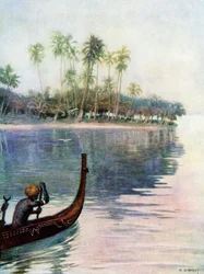 "Paddar försiktigt över det stilla vattnet" på ön San Christobal, 1908