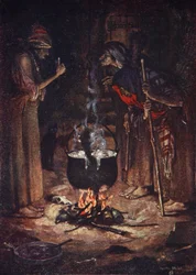 The Weird Sisters, Macbeth, Act IV Scene 1, illustration från "Tales from Shakespeare" av Charles och Mary Lamb