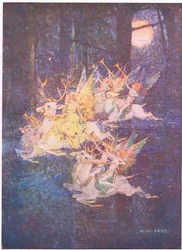 The Fairy Love: Genom skogen tittade månen, där såg jag Fays framåt (färg litho)