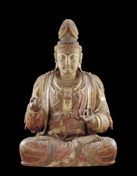 Bodhisattva Guanyin (trä, gesso, mineralpigment och guld)