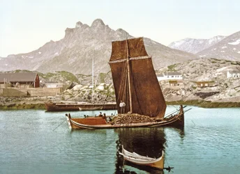 Nordlandsbåt med stocklast, Norge, 1890-1900