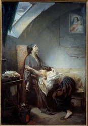 Den olyckliga familjen. Målning av Octave Tassaert (1800-1874), 1849. Sol. 1,15 x 0,76 m. Paris, Musée d