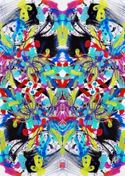 Zen Ink Blue Red Yellow Floral Pattern, 2023 (akryl på papper, digital)