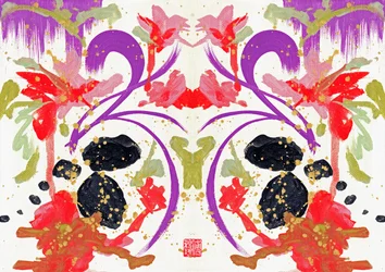 Zen Orange Lila Blommor 1, 2021 (akryl på duk, digital)