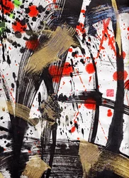 Zen Sun Fire Ink Abstraction 2, 2020 (Tusch och färg på Xuan-papper)