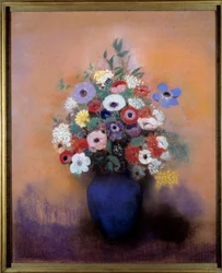 Anemoner och syrener i en blå vas av Odilon Redon (1840-1916)