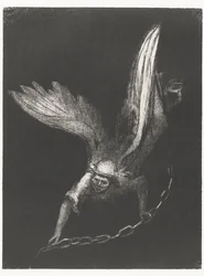 Engel träffade en ketting i zijn handen Efter det såg jag en ängel komma ner från himlen som hade nyckeln till avgrunden och en stor kedja i sin hand (titel på föremålet) Apocalypse of Saint John (serietitel) Openbaring van Johannes (serietitel)