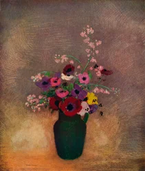 Blommor i en grön vas, c1910