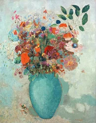 Blommor i en turkos vas, ca 1912