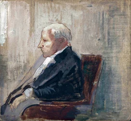 Sittande man - Målning av Odilon Redon (1840-1916), olja på kartong (21,9x23,5 cm), cirka 1910 - MOMA (Museum of Modern Art), New York (USA)