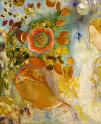 Två unga flickor bland blommor, 1912