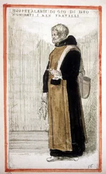 Religiös ordning: sjukhusbröderna till Saint John of God. 1500-talsgravyr. Enligt O. Fialetti.