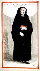 Religiös ordning: munk från Cluny Abbey (Cluniian). 1500-talsgravyr. Enligt O. Fialetti.