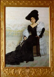 Porträtt av Madame Agliano. Målning av Edoardo Gelli (1852-1933), It.