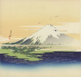 Fuji från stranden vid Mio, 1900-10 (träblockstryck)