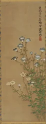 Blåvita blommor på smala stjälkar, Edo-period, 1700-1800-tal