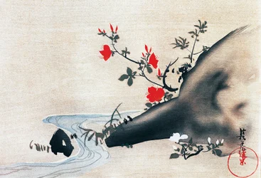 Azaleaer og vandløb, kakemonoer (hængte ruller) malet på silke af Korin Ogata (1658-1716), Edo-perioden (1603-1868), Japan