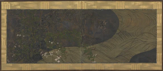 Rinnande vatten, höstgräs och blommor, Edo-period, sent 1600-tidigt 1700-tal.