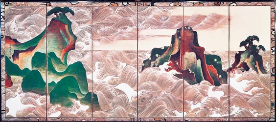 Vågor vid Matsushima, sexdelad skärm av Ogata Kōrin (1658-1716)