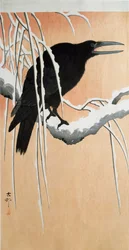 En korp på en snöig gren Xylografi och japanskt tryck av Ohara Koson (1877-1945) 1910 Privat samling DR