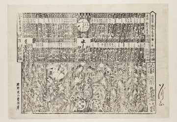 Playbill för säsongsöppningsprogram (Kaomise banzuke) (träblock i färg)