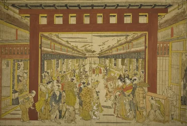Nakanocho i Yoshiwara (handkolorerat träsnitt)