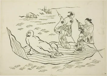 Daruma korsar havet på ett löv, nej. 7 från en serie om 12 tryck