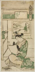 Poe m av Fujiwaras nedgång, från serien "Yoshiwara school r Te san s member te th le eve person gs (Yoshiwara formation Yamazumi)"