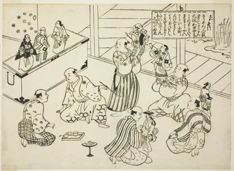 The Dressing Room of a Puppet Theatre, innehållsförteckningen från serien "Famous Scenes from Japanese Puppet Plays (Yamato irotake)"