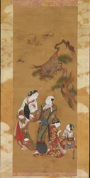 Yukihira och två brinemaidens på Suma, 1700-talet.