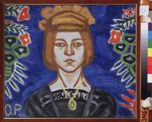 Självporträtt. Målning av Olga Vladimirovna Rozanova (1886-1918), olja på duk, omkring 1912. Rysk konst, 1900-talet, avantgarde. Statens konstmuseum, Ivanovo (Ryssland).