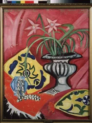 Stilleben med en vas. Målning av Olga Vladimirovna Rozanova (1886-1918), olja på duk