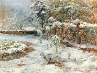 Snö i oktober, motiv från trädgården vid slottet Hartenstein
