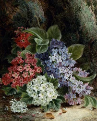 Blommor av syren och hagtorn. Målning av Oliver Clare (ca 1853-1927) Privat samling.