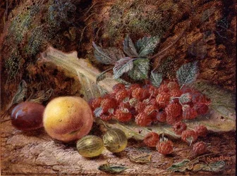 Stilleben med frukt på ett kålblad