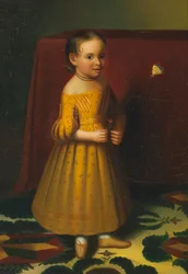 Porträtt av en ung flicka med ros och fjäril, ca. 1838.