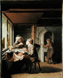En urmakare och hans lärling (olja på duk)