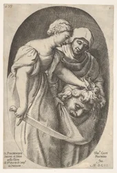 Judith med Holofernes huvud i vänster hand och ett svärd i höger hand, ackompanje..., 1606.