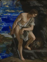 David betraktar Goliat huvud